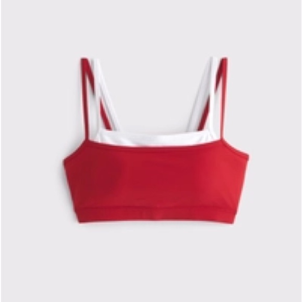 Abercrombie & Fitch Red Double-Strap Sports Bralette with White Lining
